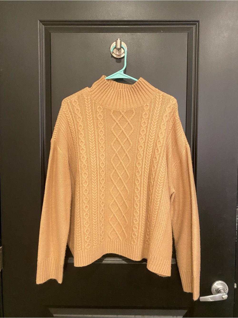 LOFT Camel Cable Knit Mock Turtleneck Sweater